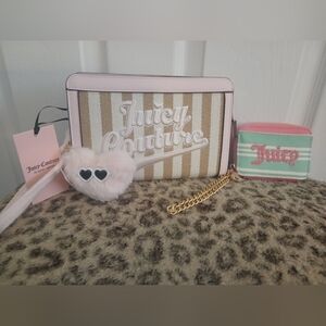 NWT Lot Of 2 Juicy Couture 1 Striped Clutch & 1 Striped Chain Wallet